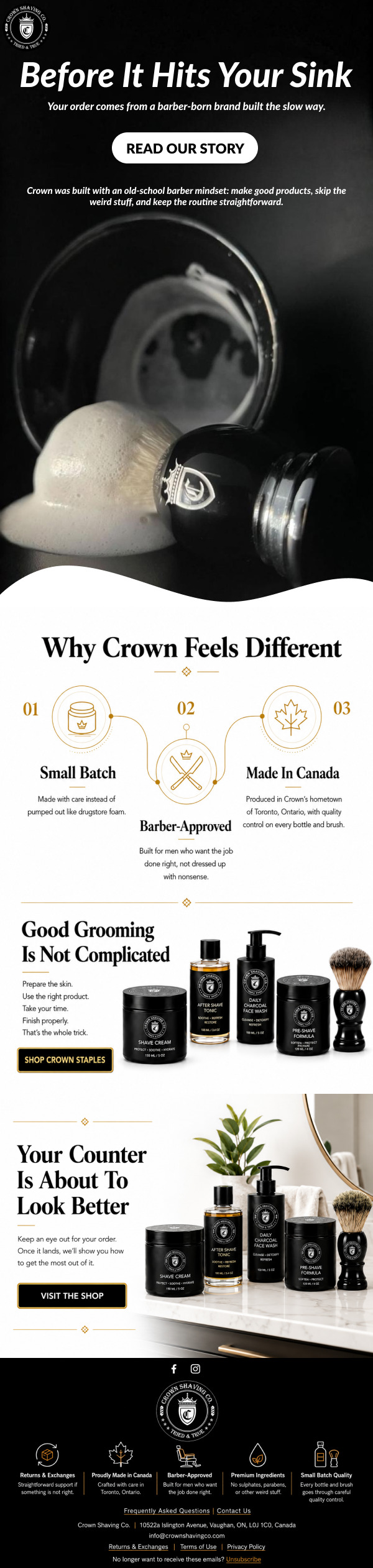 Post-purchase email design for a grooming brand — CopySharks